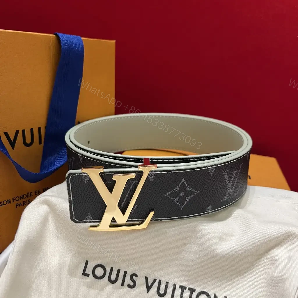 View 2 of Black Leather Luxury Belt with LV Logo Buckle