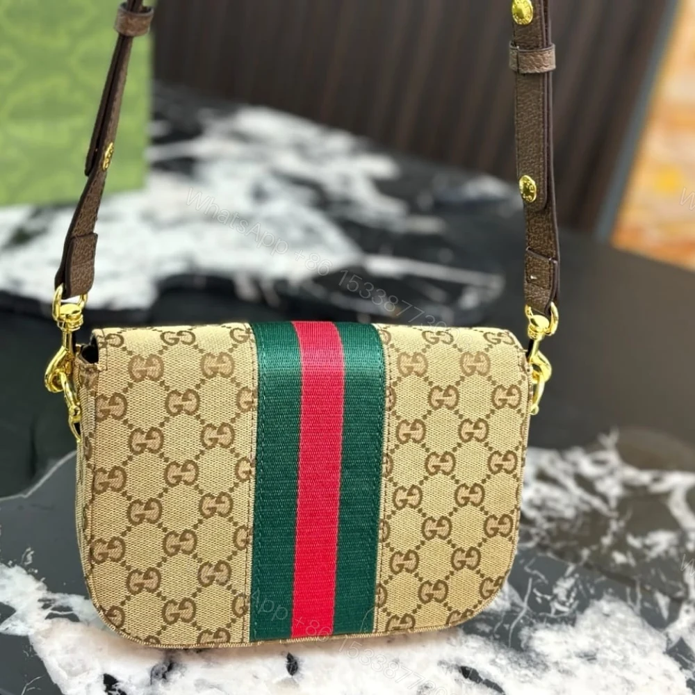 View 5 of Gucci Horsebit 1955 Small Shoulder Bag GG Canvas Sand And Brown 21cm