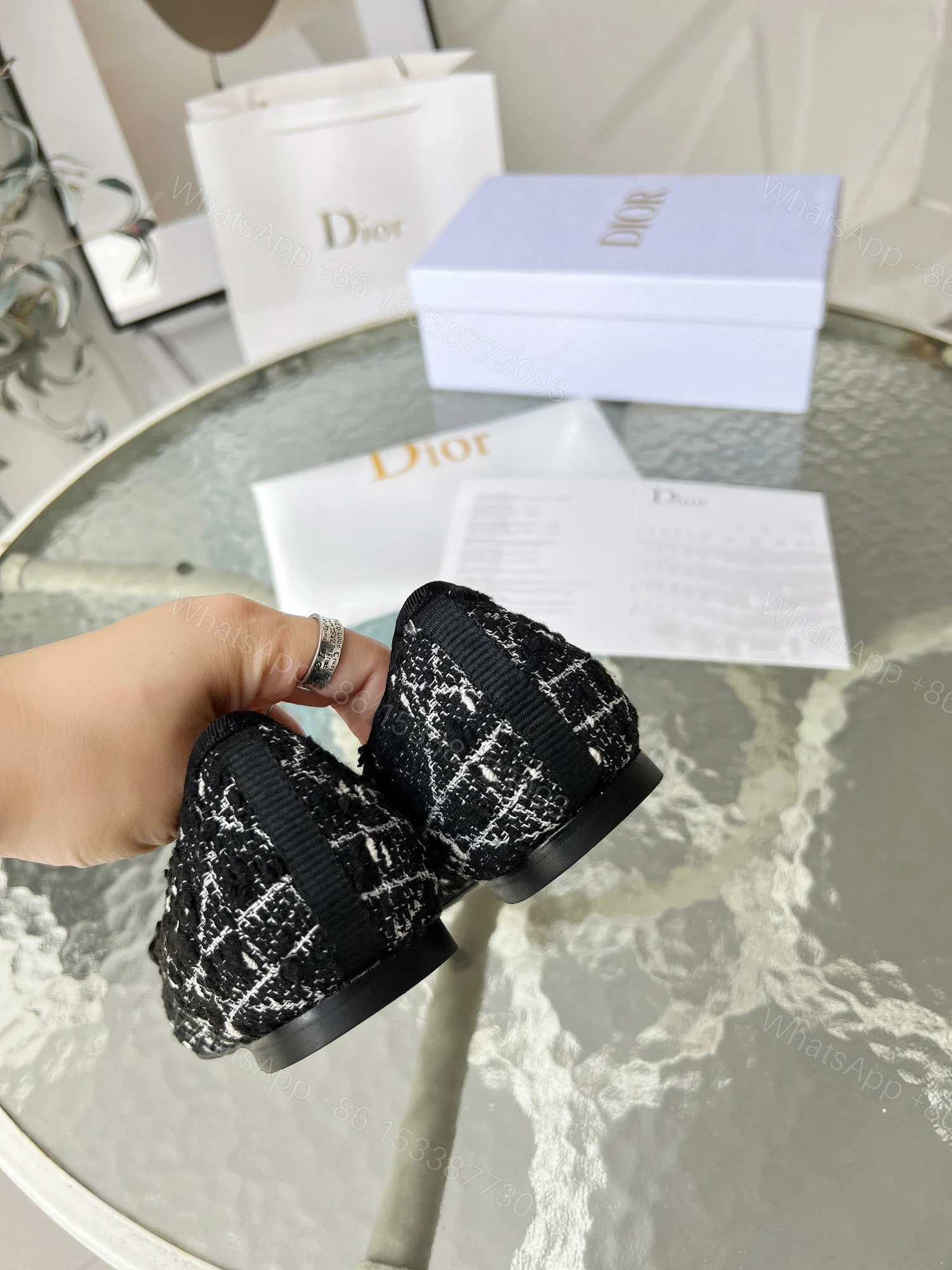 View 5 of DIOR BALLET FLAT CANNAGE TWEED BLACK AND WHITE KCB900CTG S17X