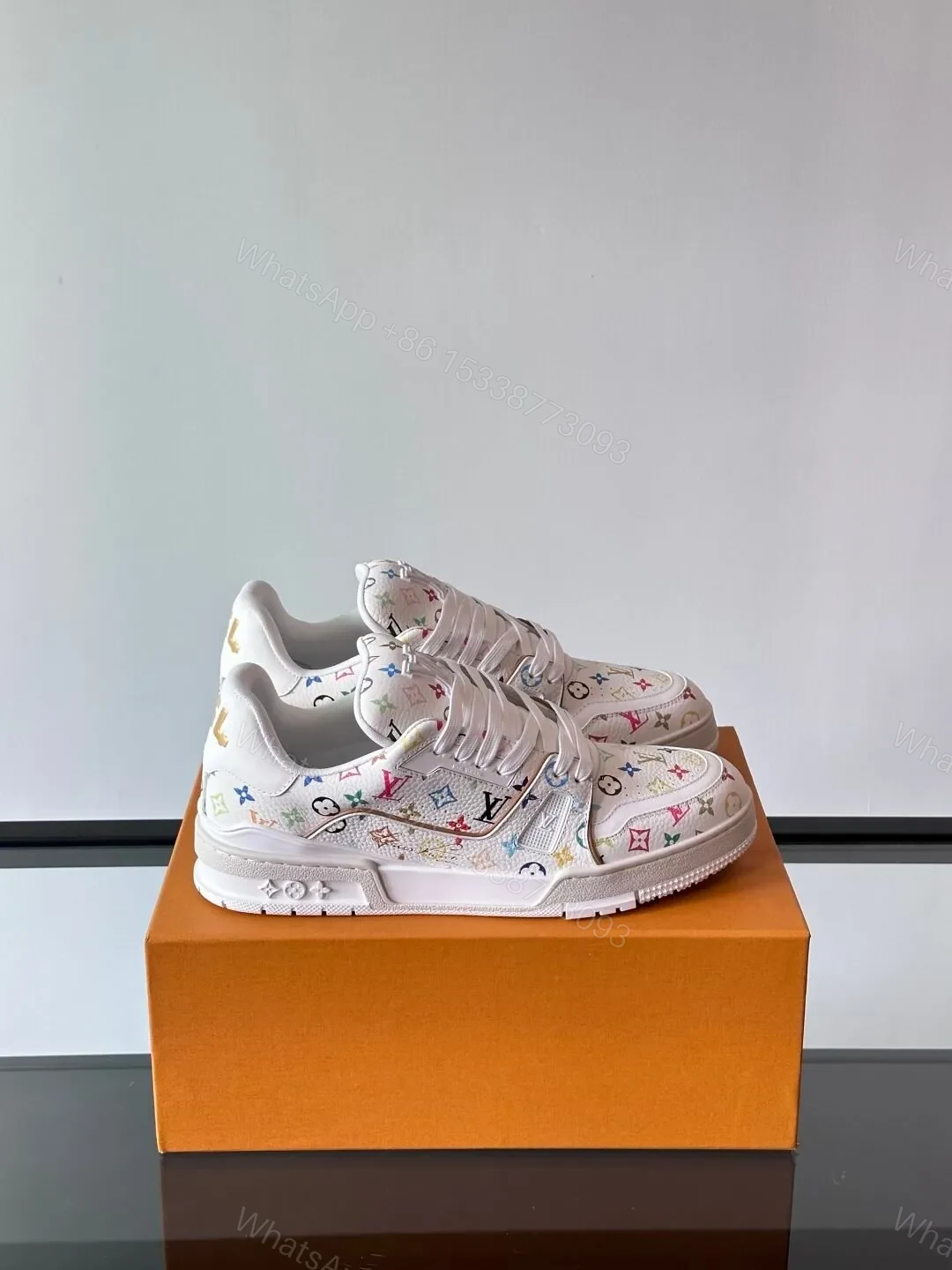 LV Men White Leather Multicolor Monogram Sneakers — view 1
