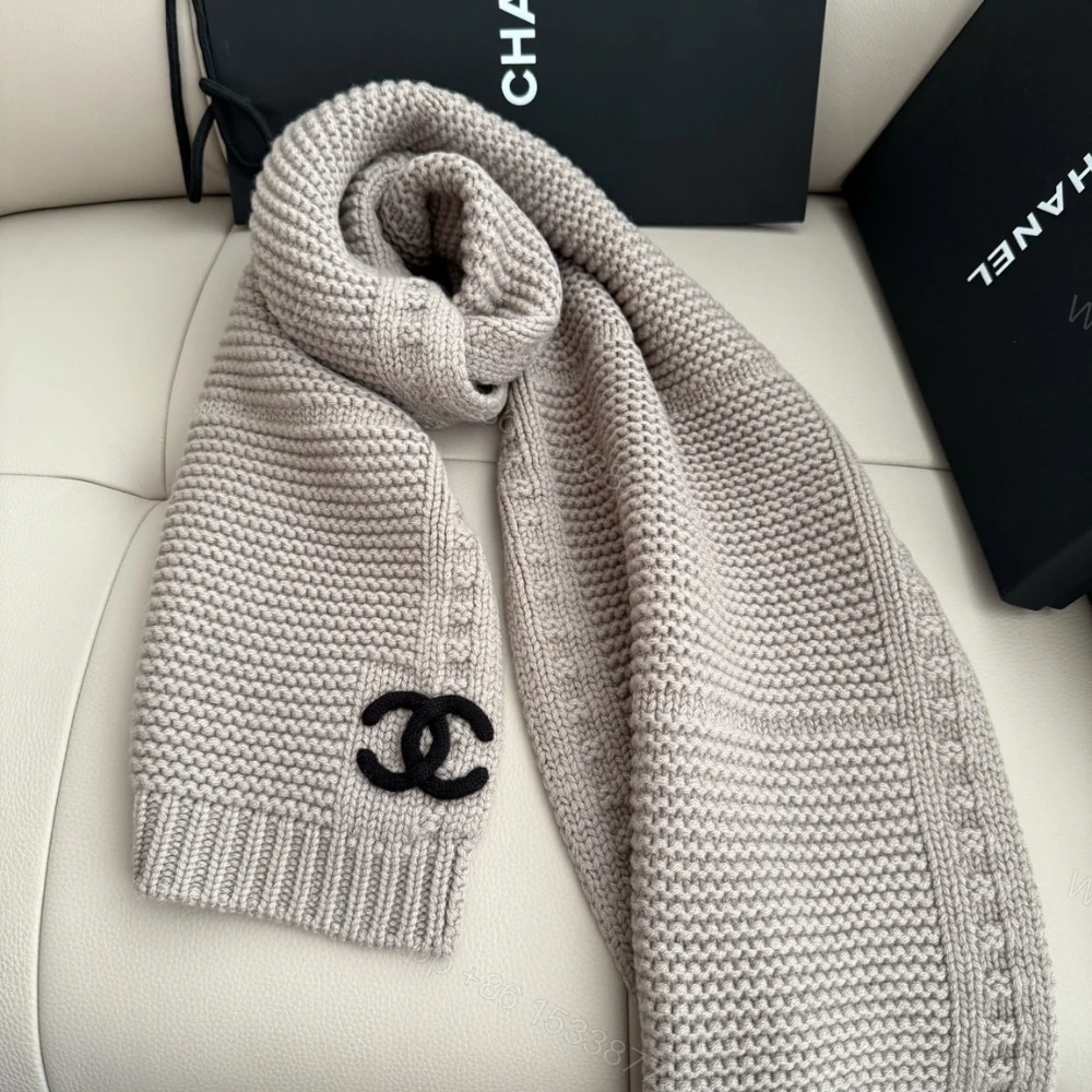 View 6 of Chanel Cashmere Knit Scarve Beige