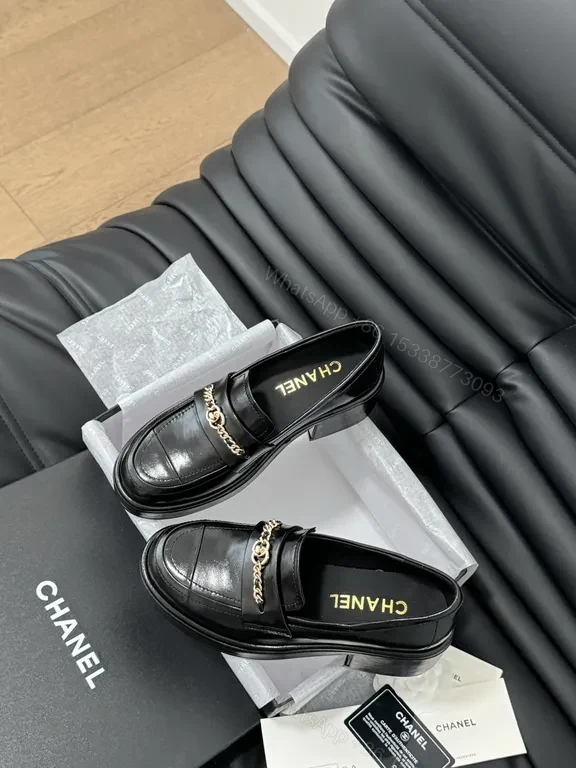 View 4 of Chic Leather Loafers + Chain Detail + Luxury Comfort + Gold Accent + Loafers