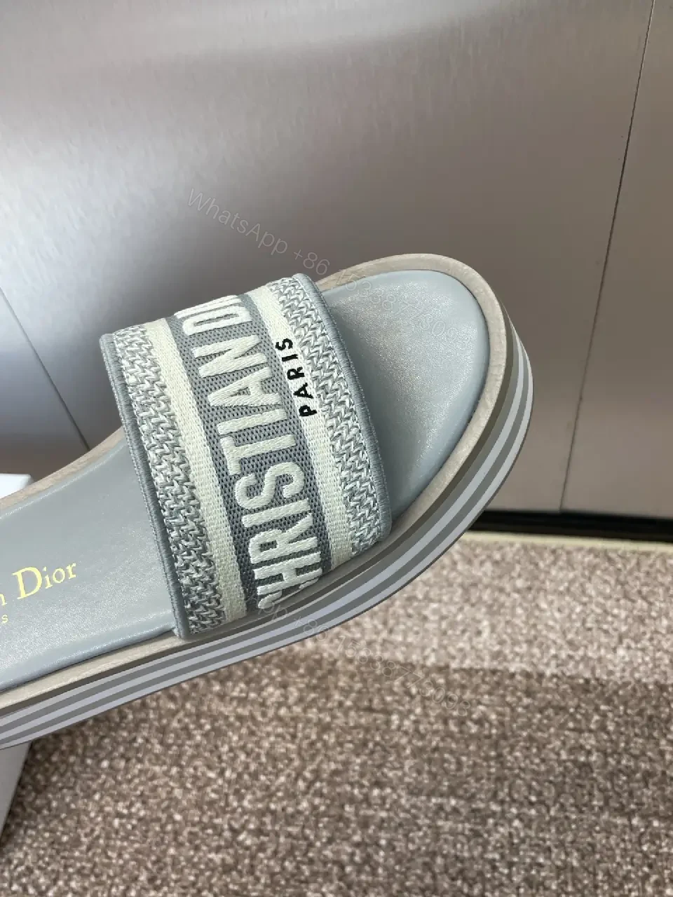 View 9 of Gray Leather Platform Glitter Straps Sandals