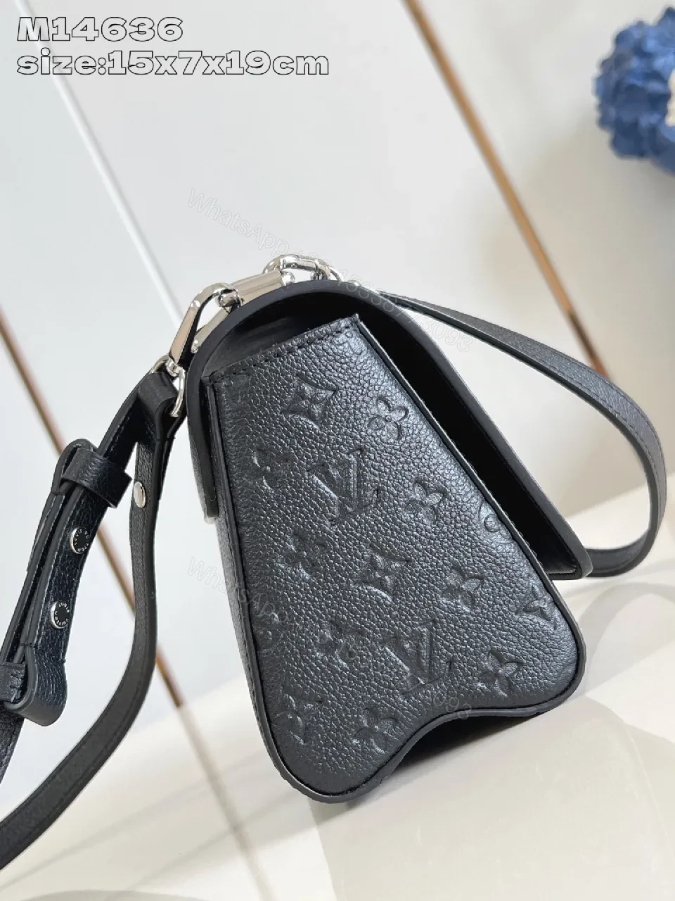 View 6 of Chic Pebbled Leather Crossbody: Pearl & Chain Detail