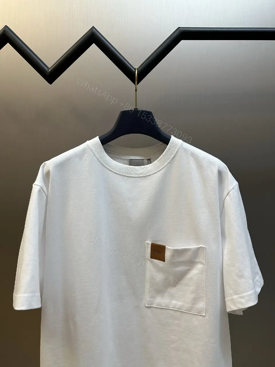 View 2 of Off-White Cotton Tee with Front Pocket, Relaxed Fit