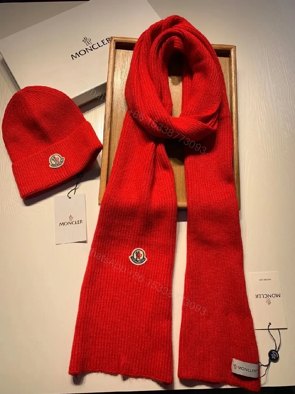 View 3 of Bold Red Knit Set – Luxe Warmth with Signature Emblem