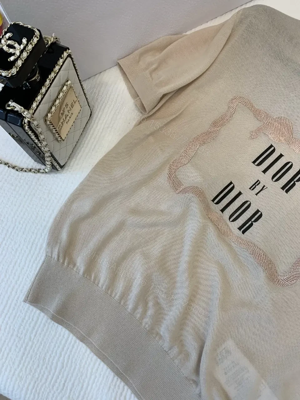 View 7 of Beige Cotton T-shirt Dior Frame Graphic T-Shirt