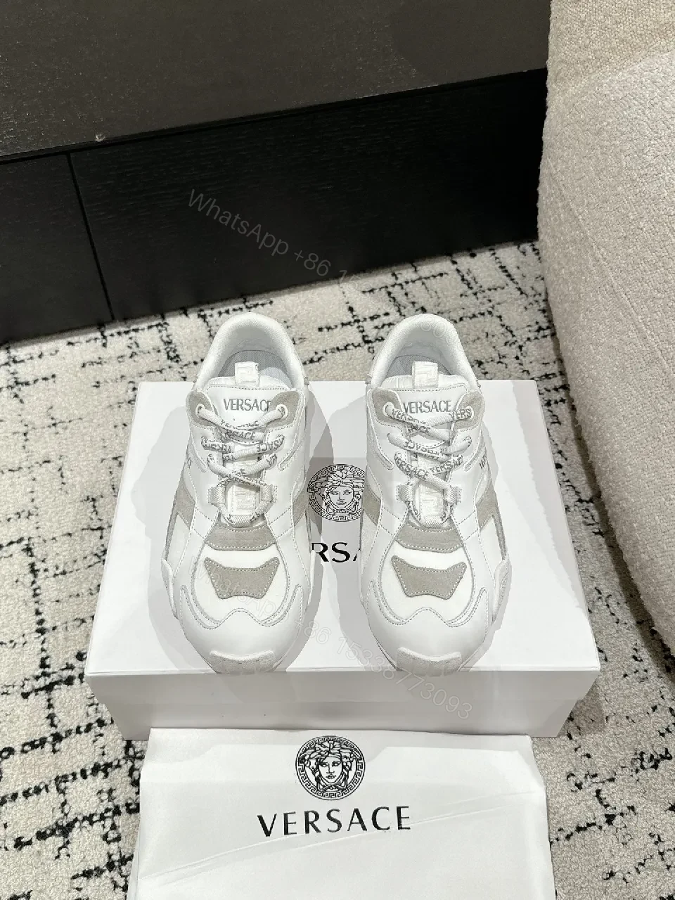 View 3 of Chunky White Trainer with Subtle Graphite Accents: Everyday Luxury Sneaker