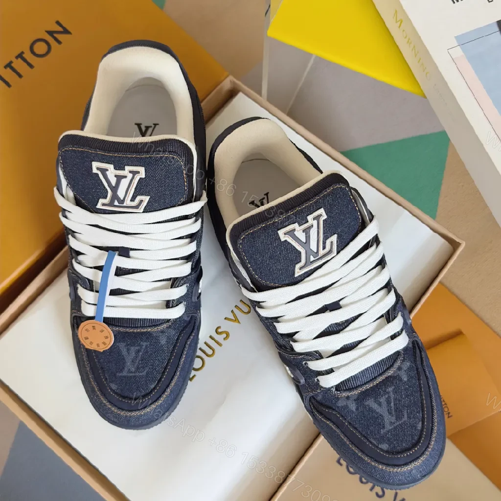 View 3 of Denim-Block Luxe: Iconic LV-Style High-Tops Sneakers