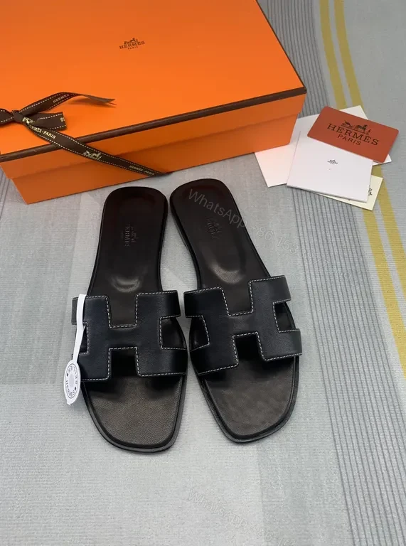 View 4 of HermÃ ̈s Oran Sandals Black Calfskin â€“ Minimalist H-Strap Luxury