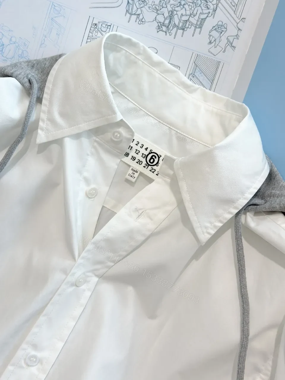 View 5 of White Cotton Shirt Dress Hoodie Detail: Modern Minimal Luxury