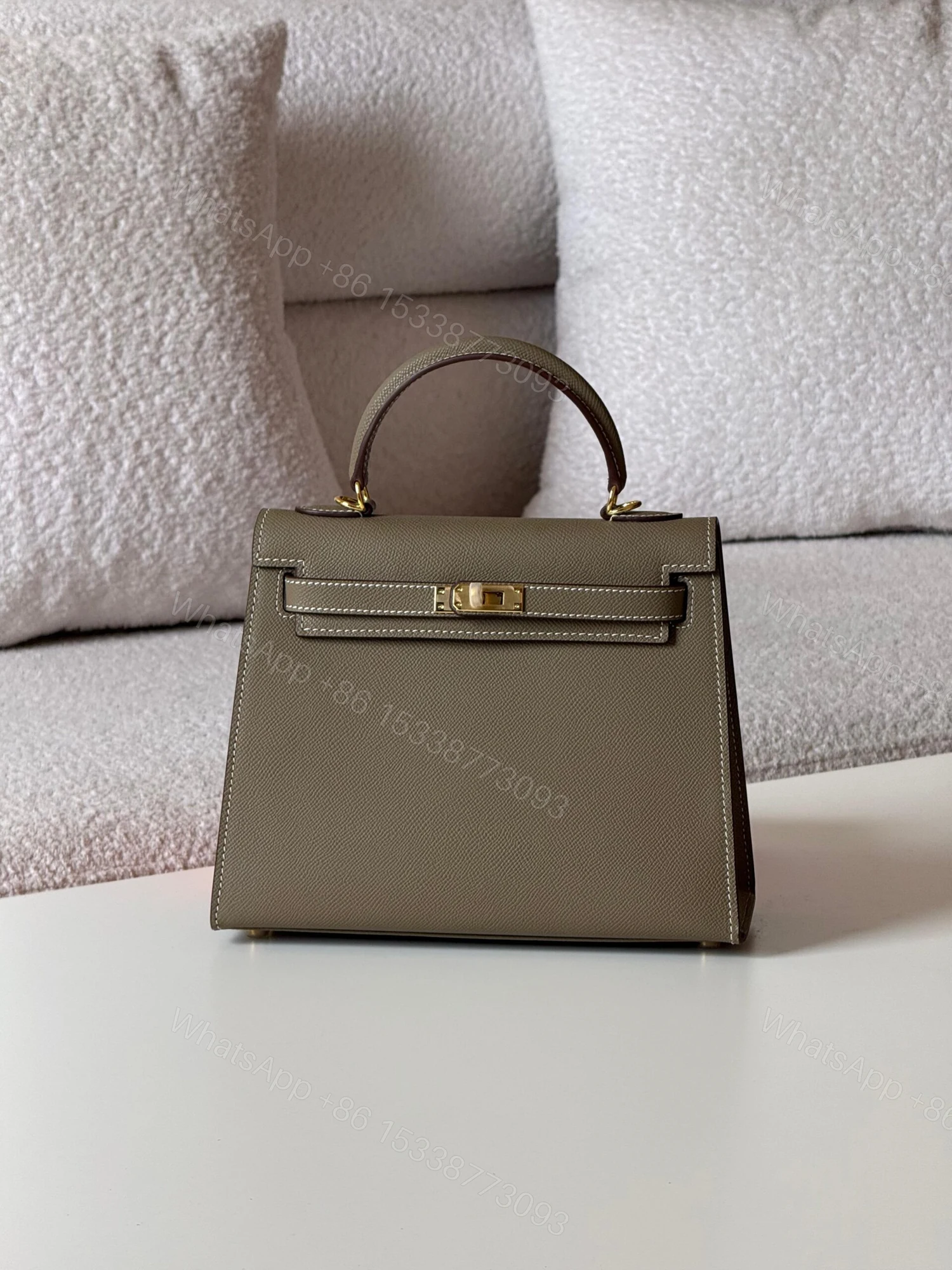View 2 of Hermes Kelly 25 Mushroom Togo Gold Hardware