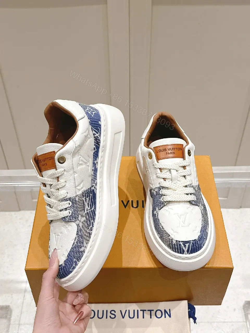 View 4 of Denim-Trim Lux Sneaker with Signature Details—Everyday Elevation