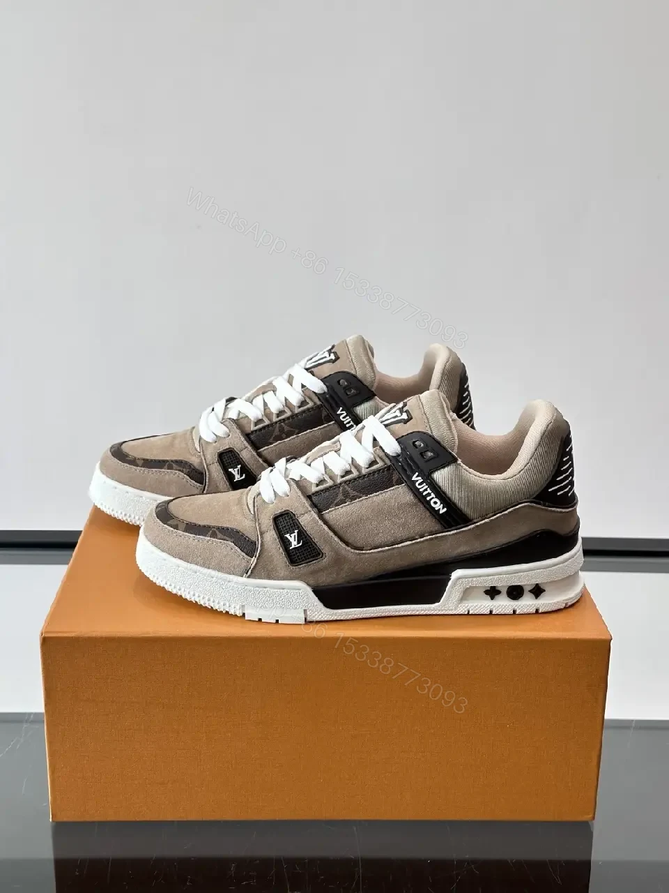 View 7 of Beige Suede Fabric Style Trainer Louis Vuitton Inspired Sneakers