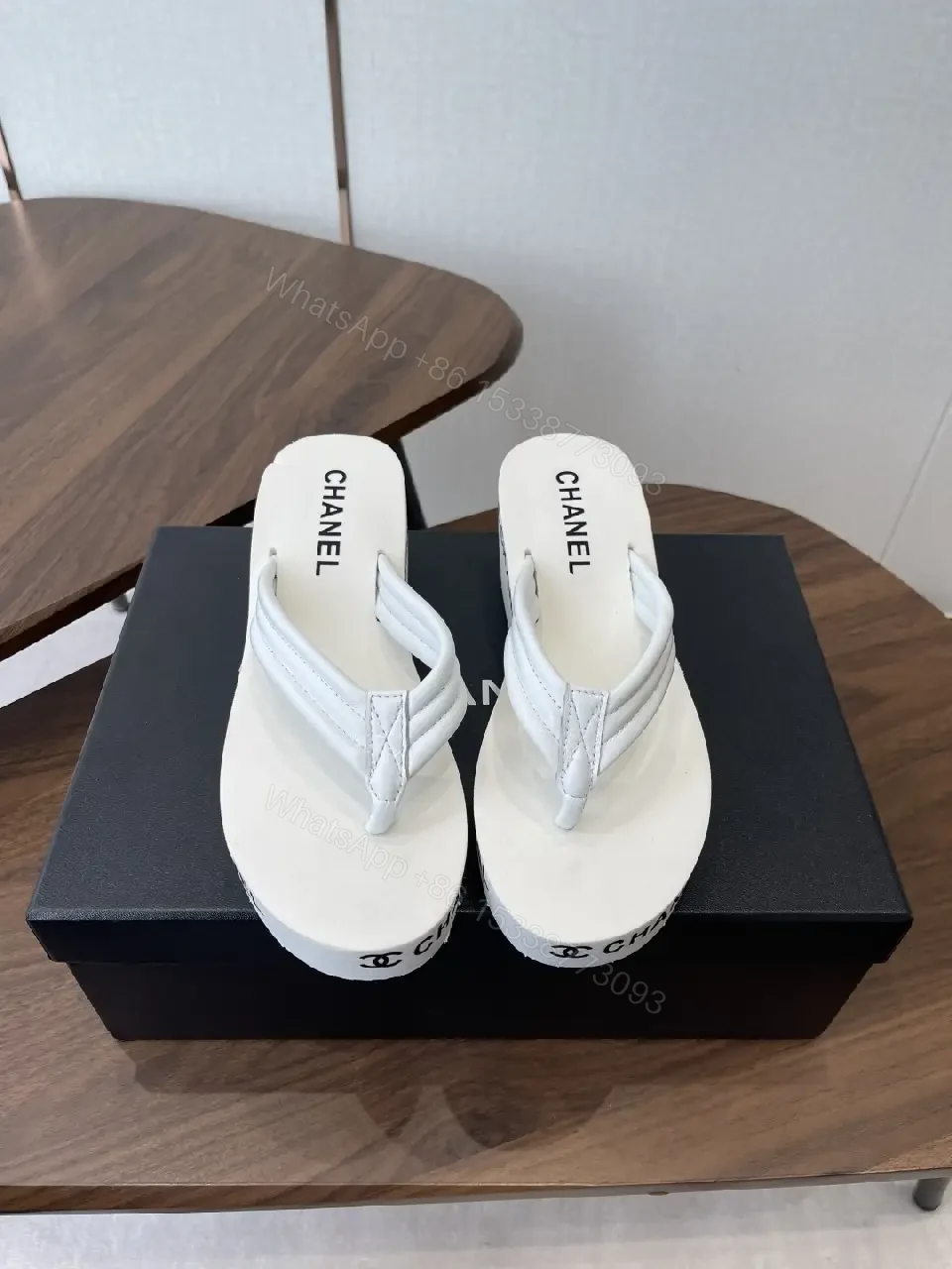 View 7 of White Platform Sandals with Signature Branding, Luxe Casual Elevation