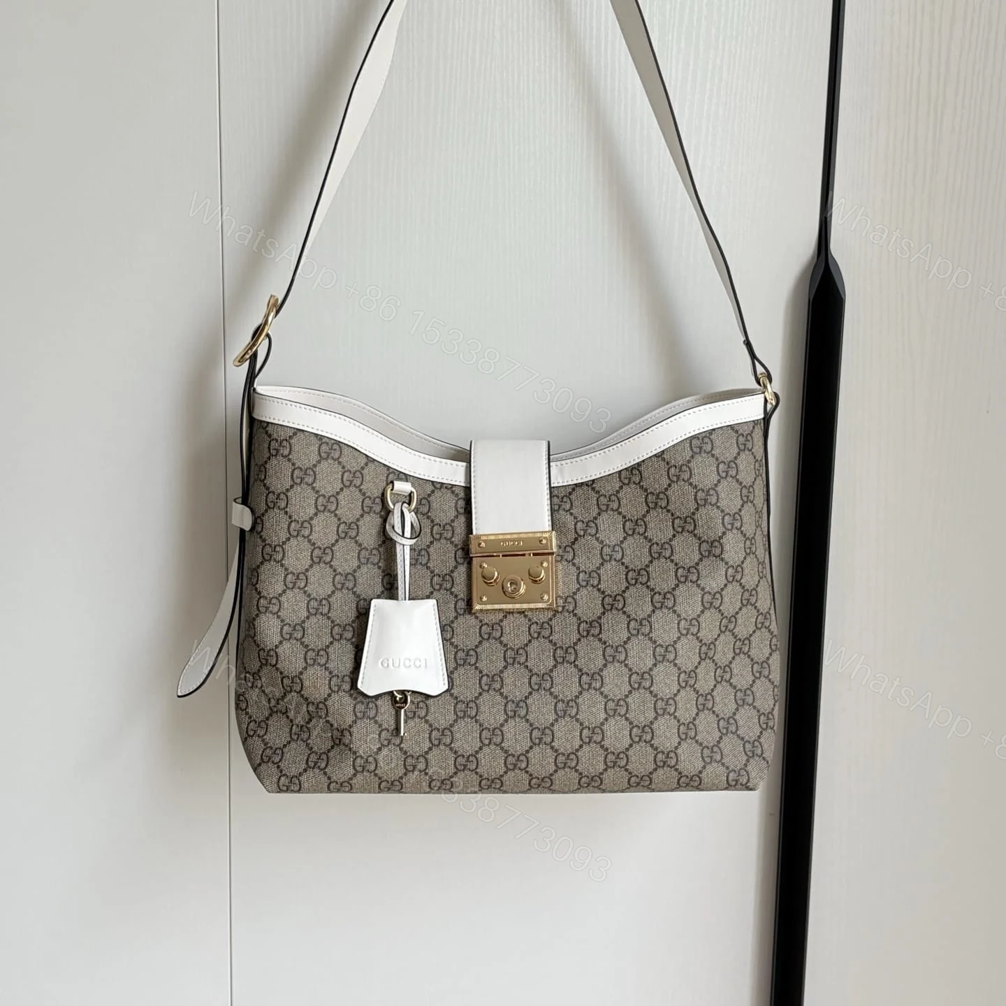 View 9 of GUCCI PADLOCK GG MEDIUM SHOULDER BAG WHITE 29CM