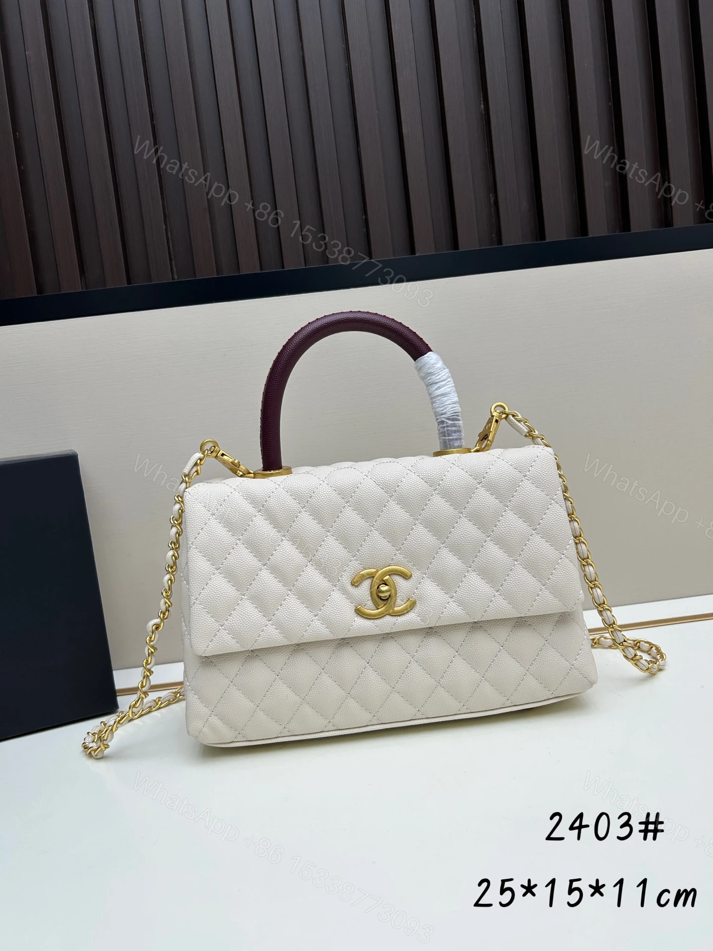 CHANEL原單米白色Caviar皮革手提鏈條包25cm復古翻蓋優雅百搭款 — view 1