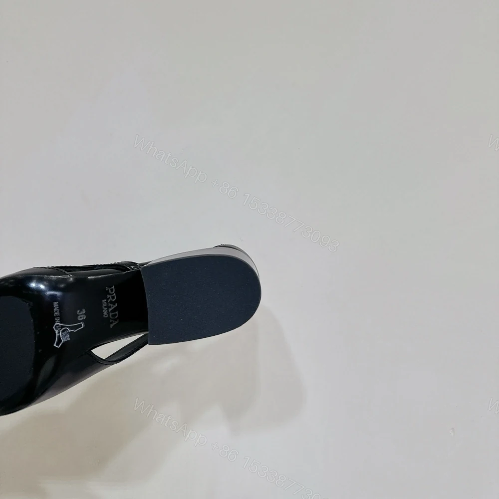 View 9 of 高仿Prada*1I747N尖頭粗跟高踭鞋5.5CM黑色免檢版