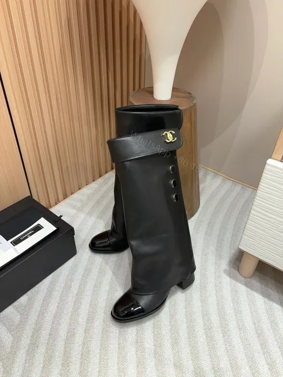 View 6 of Bold Faux Leather Knee-High Boots with Gold Hardware