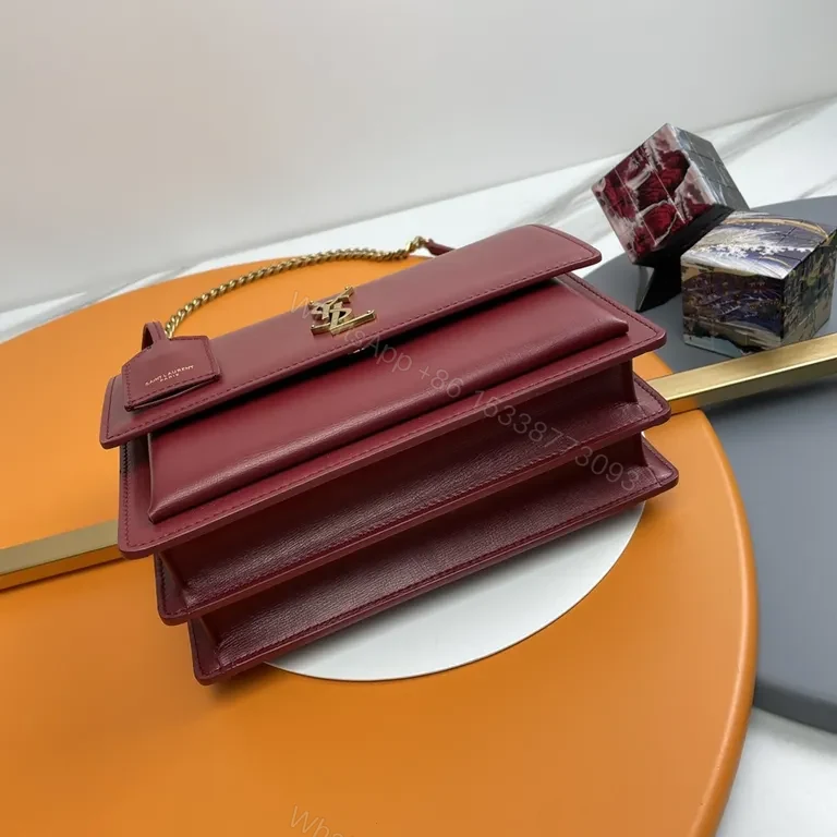 View 4 of Chic Burgundy Crossbody: Leather, Gold-Logo Luxury Bag