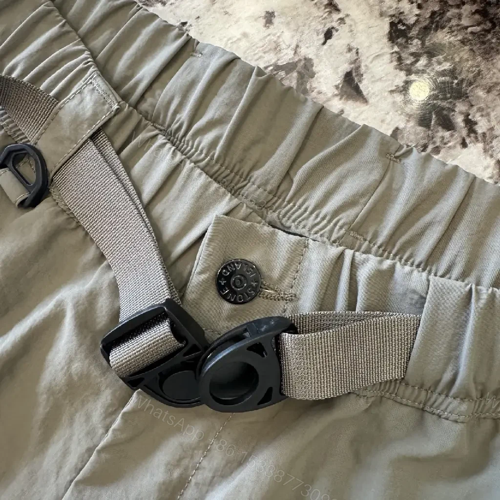 View 10 of Olive Nylon Cargo Shorts, 6-Pocket, Adjustable Belt, Stone Island Style