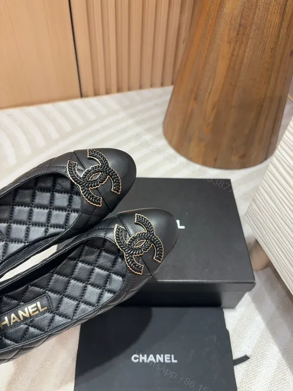 View 5 of Chanel-Style Quilted Leather Ballet Flats â€“ Interlocking Emblem