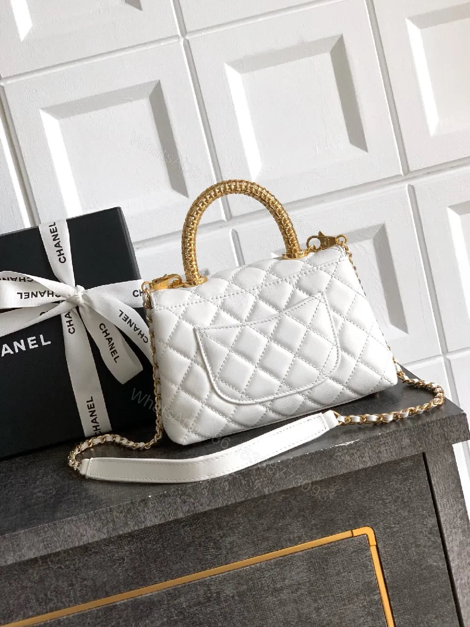 View 6 of Quilted White Lambskin Handbag: Effortless Luxury