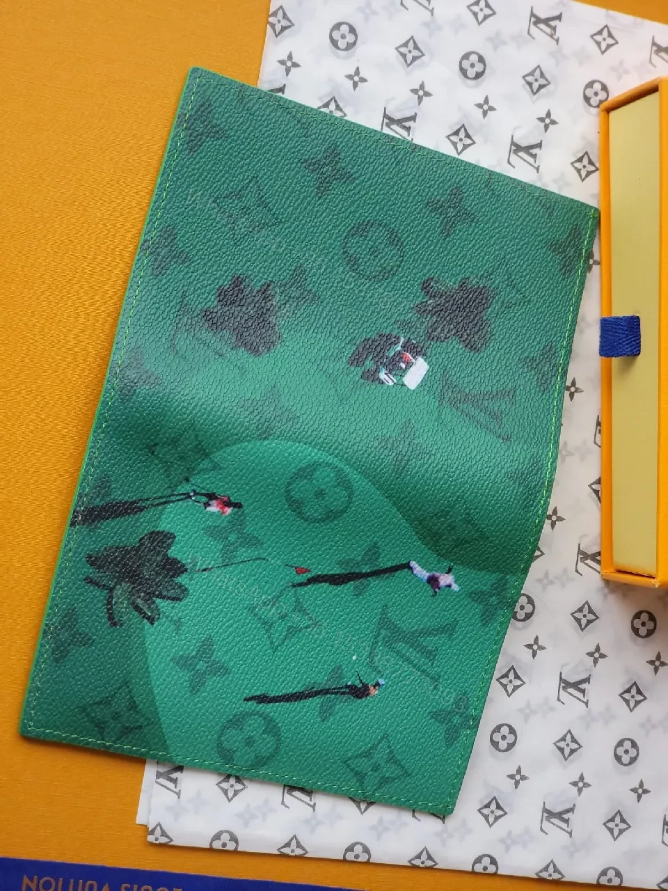 View 3 of Green Coated Canvas Card Holder with LV-Inspired Print