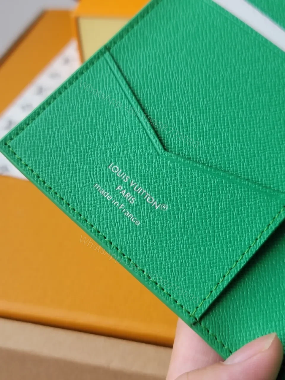 View 4 of Green Coated Canvas Card Holder with LV-Inspired Print