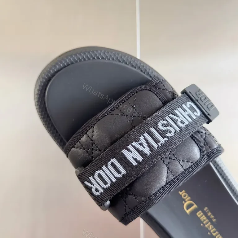View 8 of Black Imitation Dior Slide - Quilted Straps, Comfortable Key Feature Slides