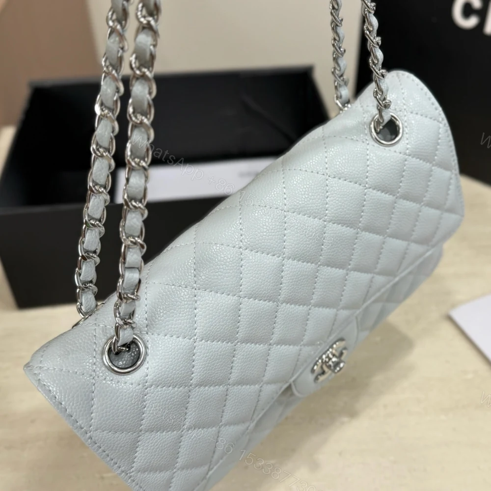 View 6 of Chanel Classic Double Flap Bag Silver Hardware Baby Blue 25cm