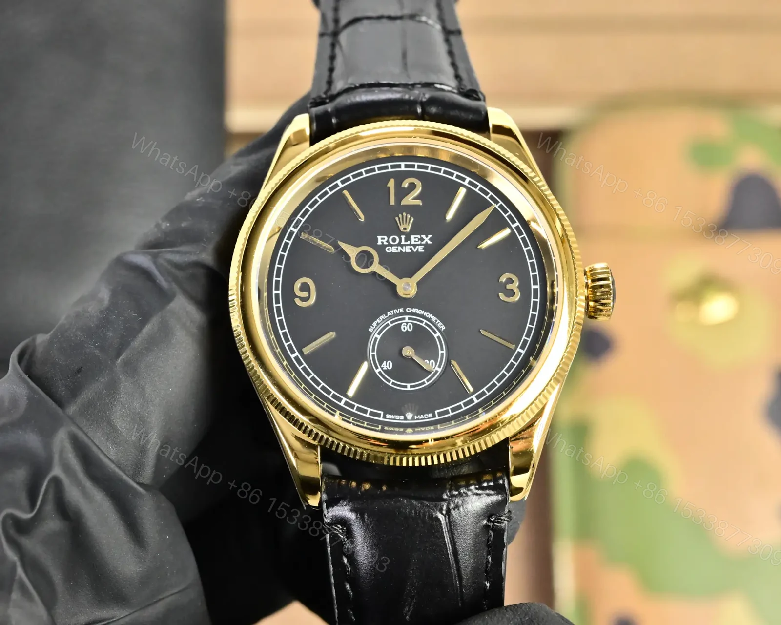 View 9 of Best Rolex 1908 Gold Leather Strap replica 39MM Champagne Dial Edition RG-1908-GOLD-CHAMPAGNE-LEATHER-39