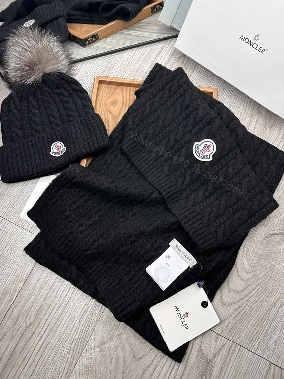 View 8 of Black Alpaca-Blend Moncler Scarf & Beanie Set: Ultra-Luxe Winter