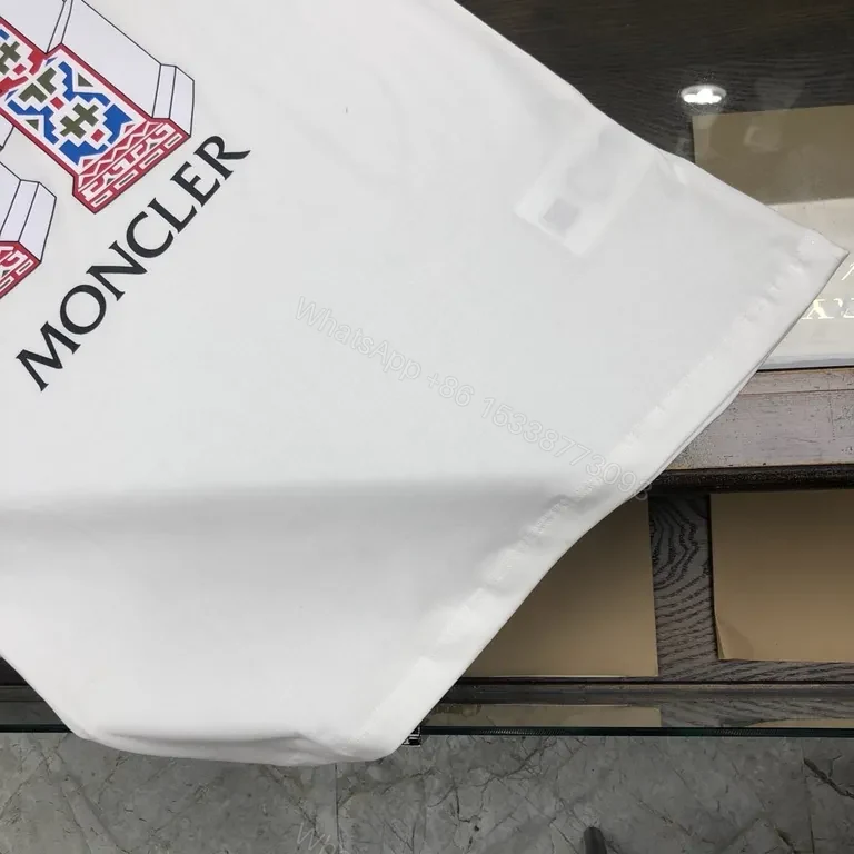 View 6 of Graphic Moncler Tee: Bold M Motif in Premium White Cotton Tee