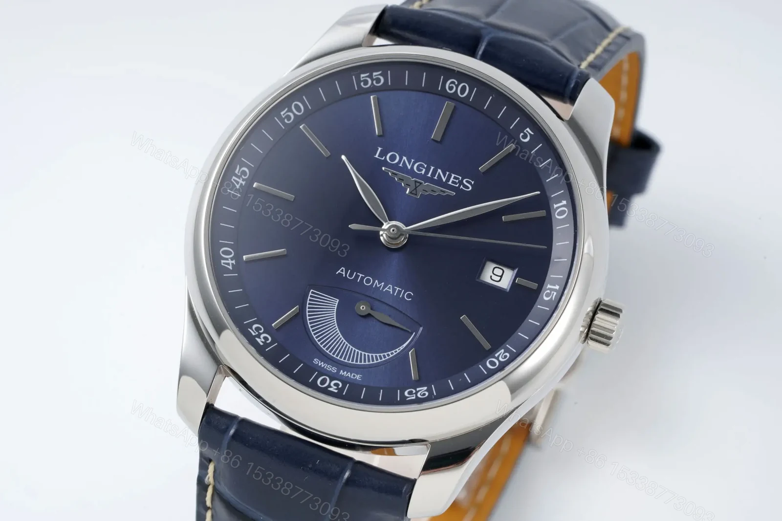View 3 of Longines Master Collection Automatic Watch with Blue Dial and Leather Strap