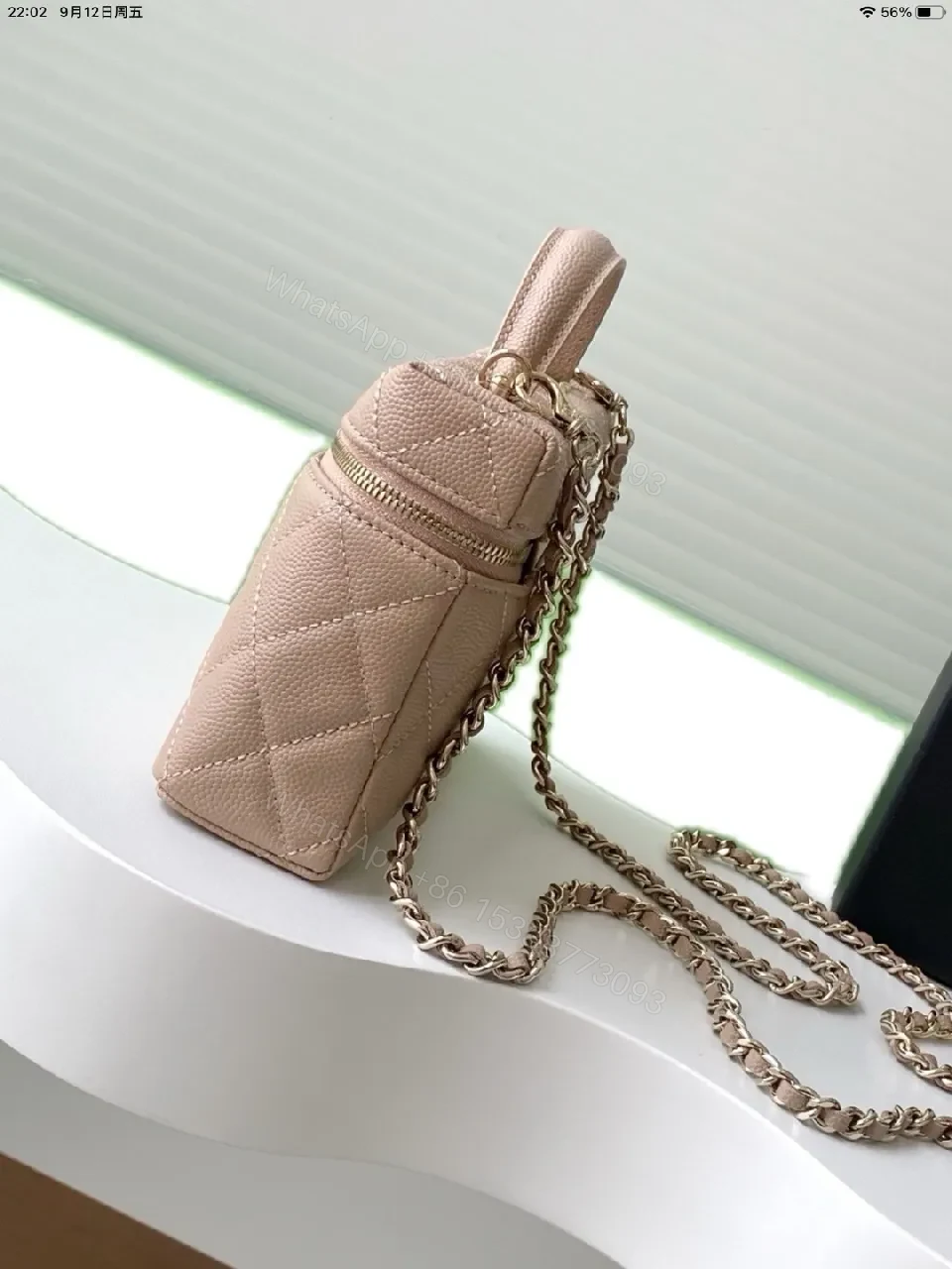 View 2 of Blush Quilted Mini Satchel with Gold Chain - Compact Luxury Crossbody