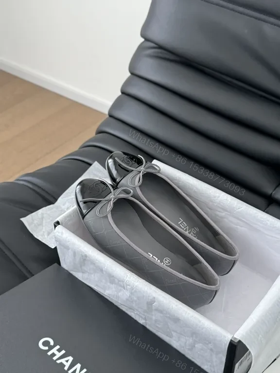 View 6 of Chic Leather Flats with Black Patent Cap Toe - Luxe Everyday Wear
