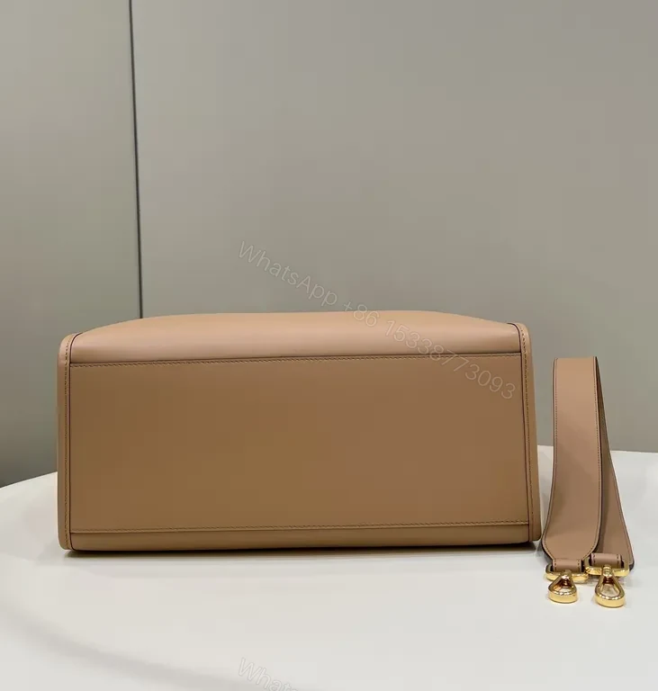 View 9 of Structured Minimalist Tote: Tan Leather, Fendi-Inspired Hardware