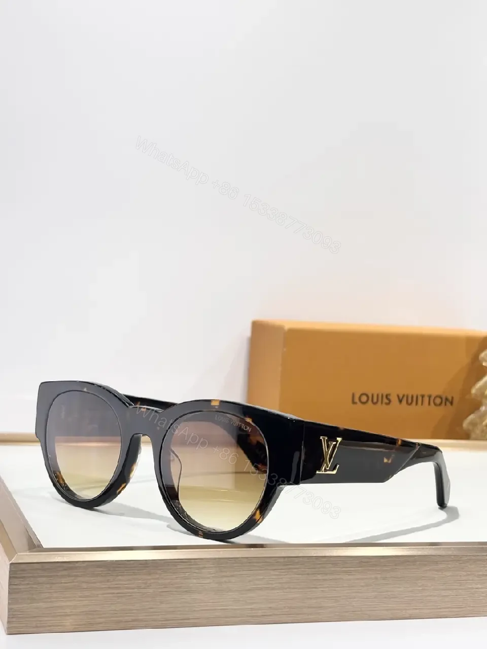 Oversized Round Sunglasses with Signature Accents, Black — view 1