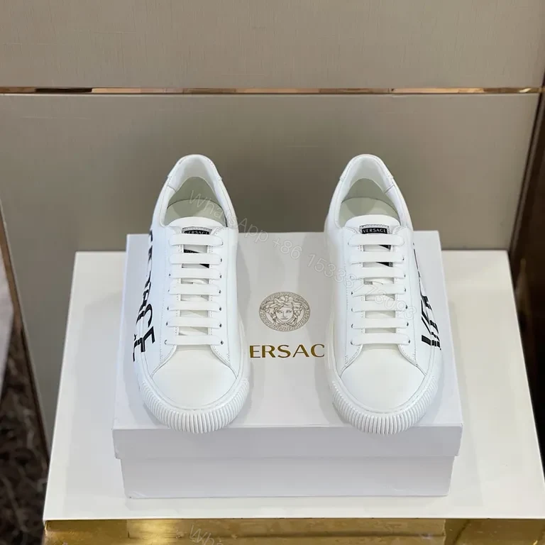 View 8 of Versace Bold Logo White Leather Sneakers, Premium Comfort