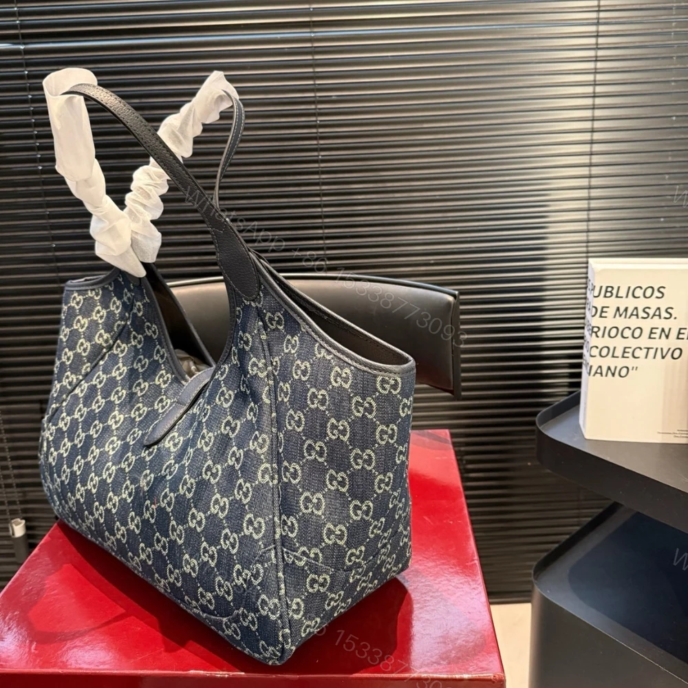 View 4 of Gucci Mercato Medium Tote Bag Denim Navy Blue 36Cm