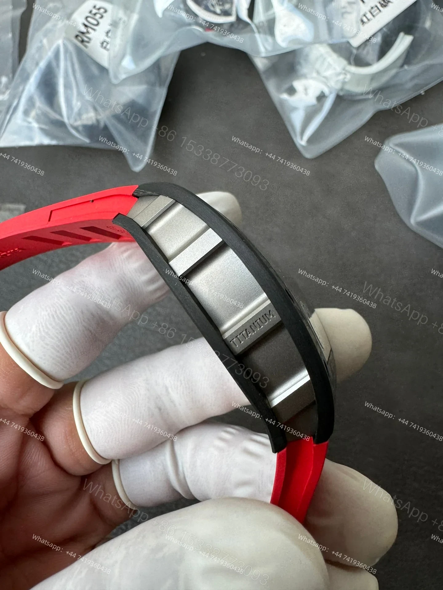 View 11 of Super Clone Richard Mille RM 055 Carbon TPT Red Rubber Strap 1:1 Replica Watch