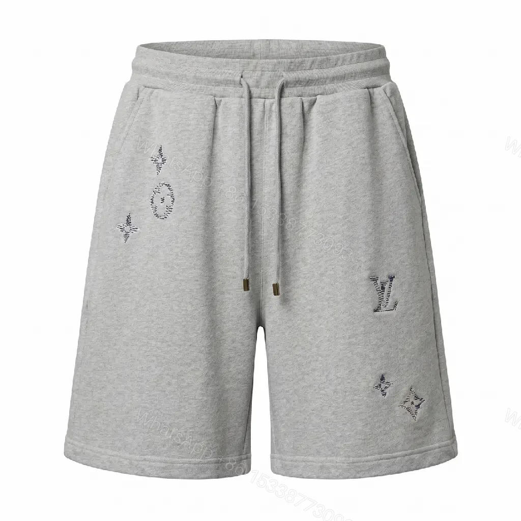 View 7 of Gray Cotton Blend Relaxed Shorts Louis Vuitton Embroidery Short