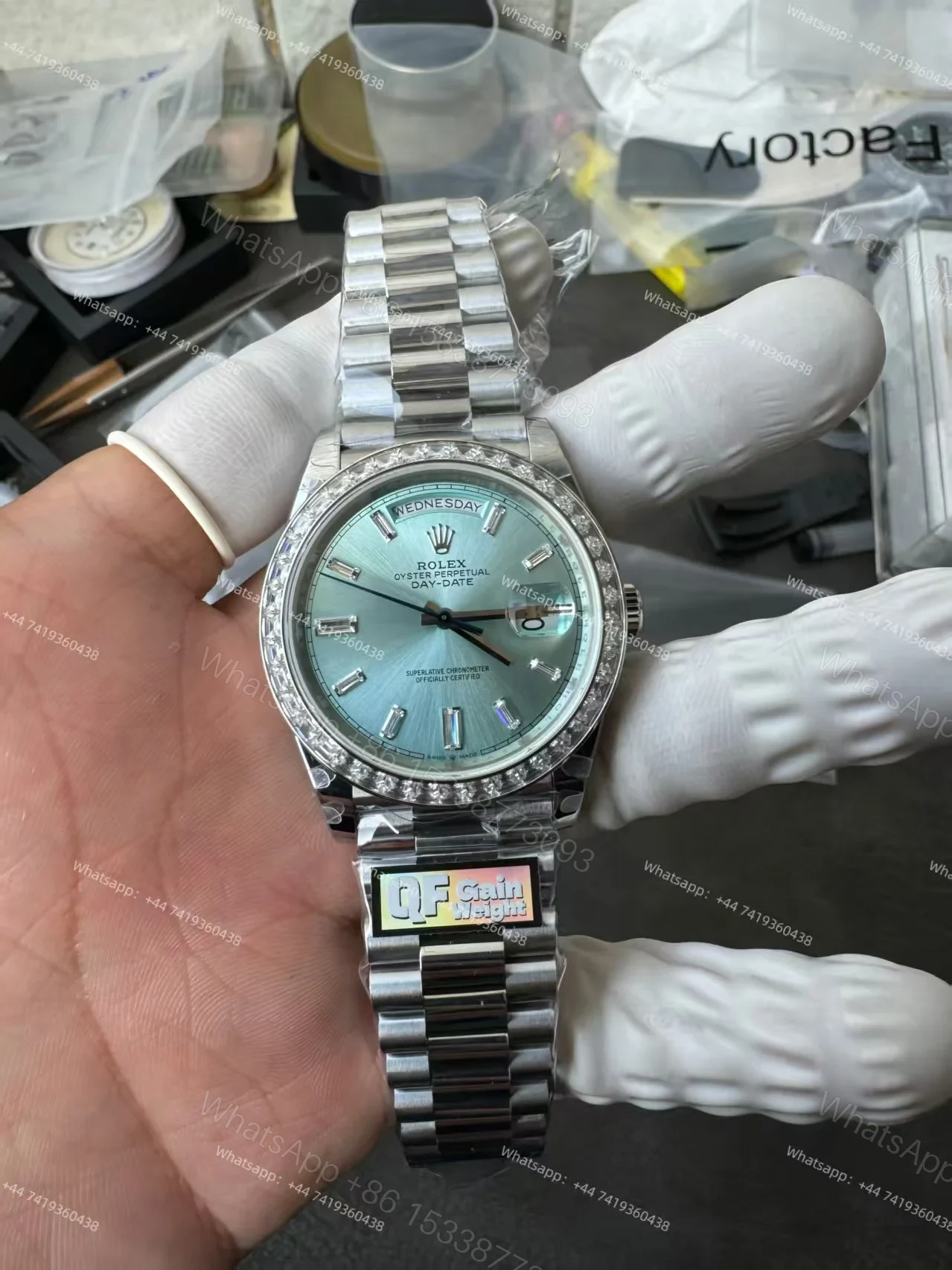 View 2 of Rolex Day-Date 228396TBR 1:1 Replica Ice-Blue Dial 40MM 3255 Movement Presidential Bracelet Super Clone Watch