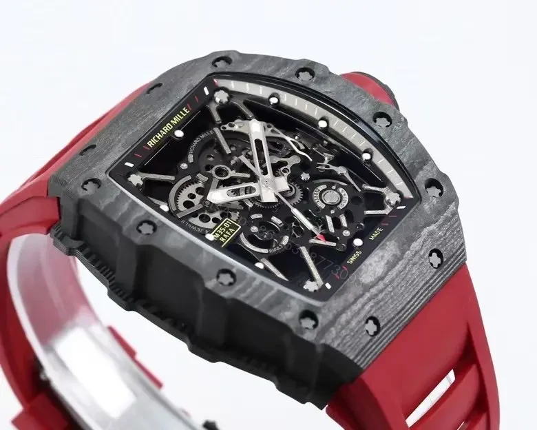 View 5 of APS Factory Richard Mille RM 35-01 Rafael Nadal Carbon Fiber Watch – Black and Red, Skeleton Dial, Rubber Strap