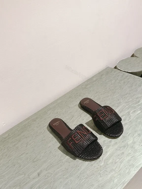 View 7 of Fendi Textured Black Woven Slide: Signature Comfort