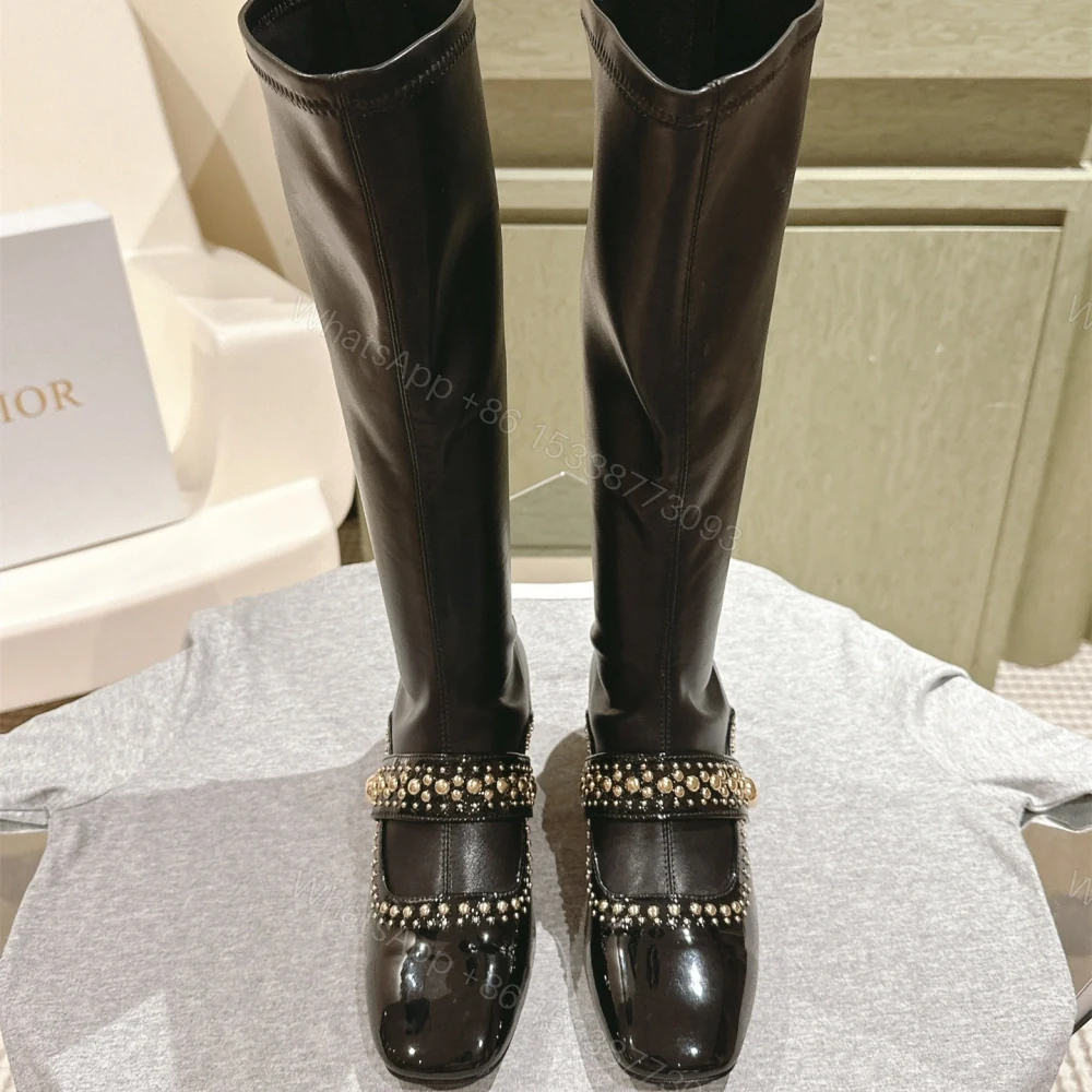 高仿Dior*Belle-D系列KDT064柳釘拉鏈高筒靴4CM黑色免檢版 — view 1