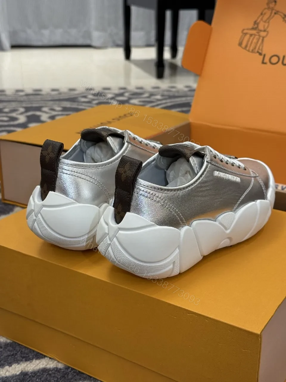 View 7 of Metallic Silver Chunky Sneakers: Luxe Designer-Inspired Comfort