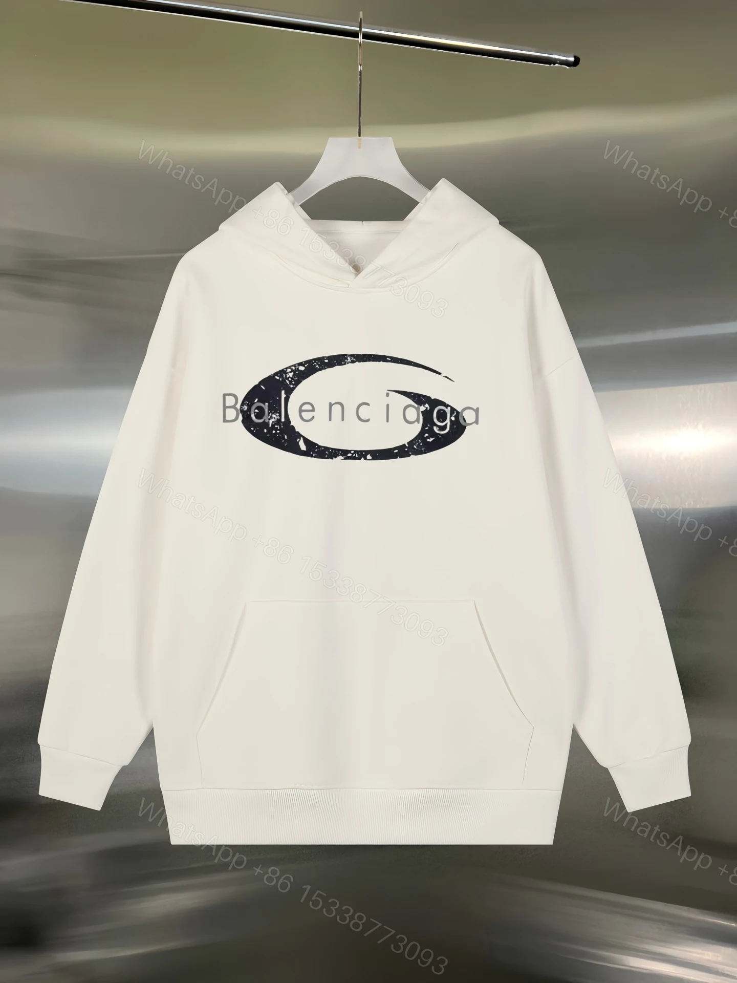Balenciaga一比一白色連帽衛衣 經典C刷舊印花 復刻潮人風 — view 1