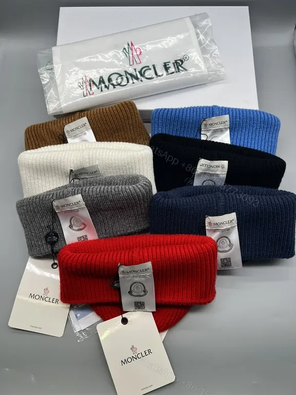 View 9 of Bold Red Moncler Beanie â€” Lux Wool-Blend Warmth, Logo Patch